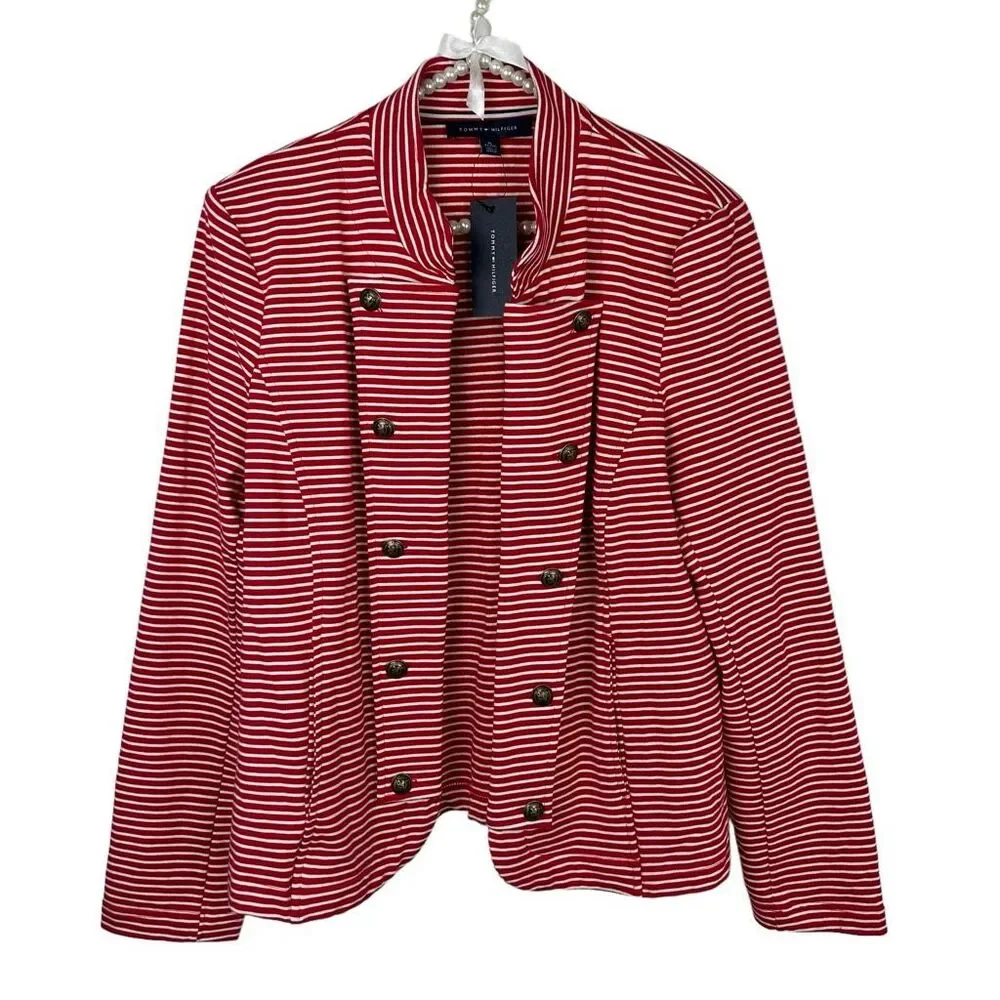 Tommy Hilfiger Womens Jacket XL Stripe Nautical Military blazer holidays - Picture 1 of 12